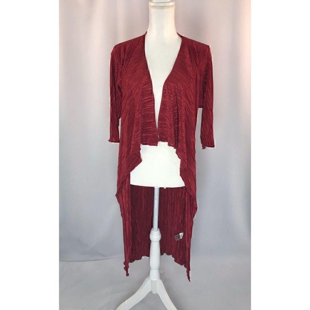 LuLaRoeย Lightweight Redโ Long DusterโCardiganโAccordianโPleatโSatin Smalll
